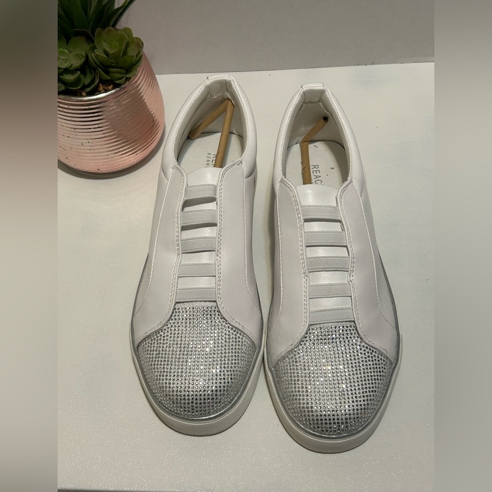 Kenneth Cole White and Silver Embellished Sneakers